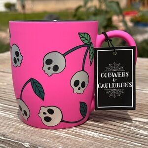 NWT Cobwebs and Cauldrons Pink Soft Touch Skull Mug